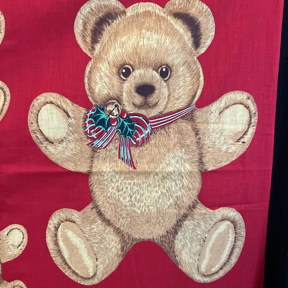 Vintage Christmas Teddy Bear Fabric Panel Hallmark Holiday Craft Sew